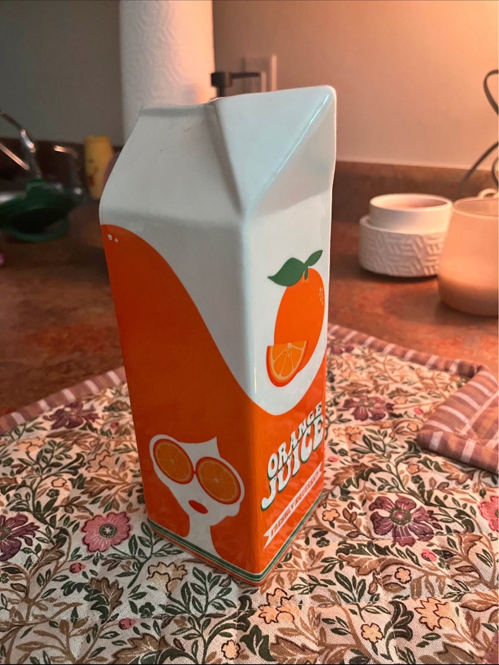 Orange Ceramic Juice Carton Decorative Canister